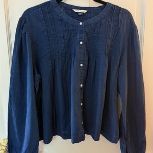 American Eagle Outfitters Blue Long Sleeve Blouse with Mandarin Collar
